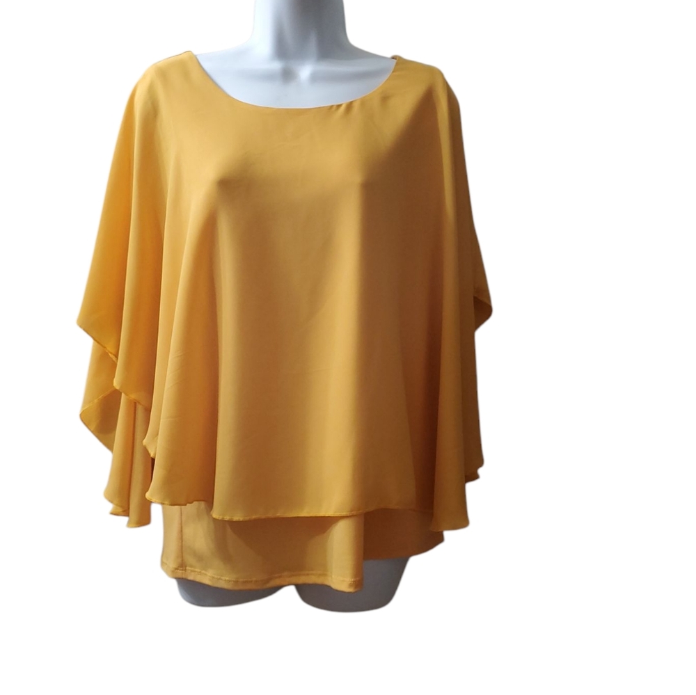 Nygard Womens Mustard Yellow Layered FLutter Sleeve Blouse NWT